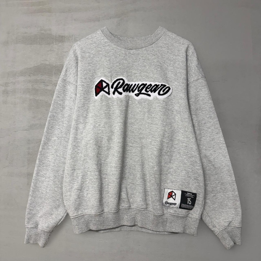 Rawgear Crewneck Sweatshirt Gray Chenille Logo Patch Pullover Large‎